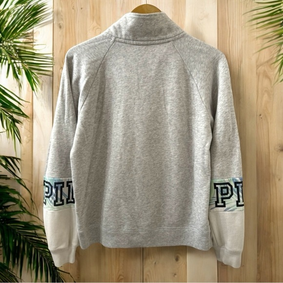VICTORIA’S SECRET PINK Quarter Zip Pullover Sweater Grey Tropical Design - XS - Picture 7 of 8